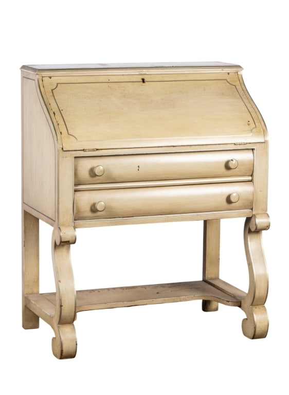 MODERN FRENCH PROVINCIAL STYLE SECRETARY DESK: Modern French Provincial style secretary desk. Approximate dimensions: h. 40", w. 33", d. 17" Disclaimer: Participating bidders must have a credit card on file with LiveAuctioneers in order for their 