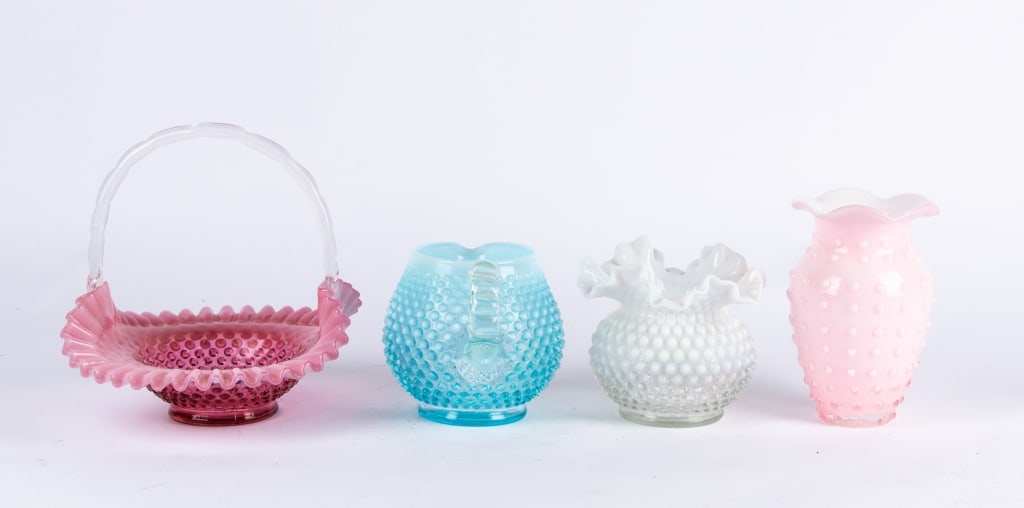 COLLECTION OF 4 OPALESCENT HOBNAIL GLASS ITEMS - 3