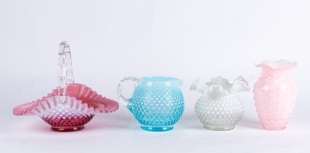 COLLECTION OF 4 OPALESCENT HOBNAIL GLASS ITEMS - 4