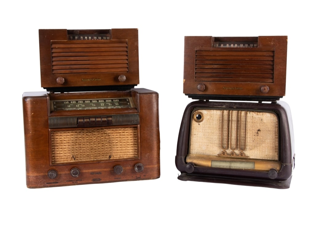 COLLECTION OF 4 VINTAGE RADIOS: Collection of 4 vintage radios including RCA Victor, Ducretet Thompson, (2) Stromberg Carlson. Approximate dimensions: h. 12", w. 18", d. 10" Disclaimer: Participating bidders must have a credit card
