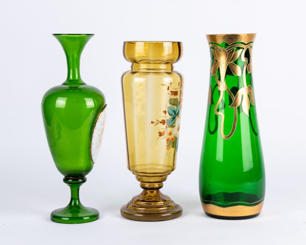 THREE MID-CENTURY HAND-PAINTED VASES - 2