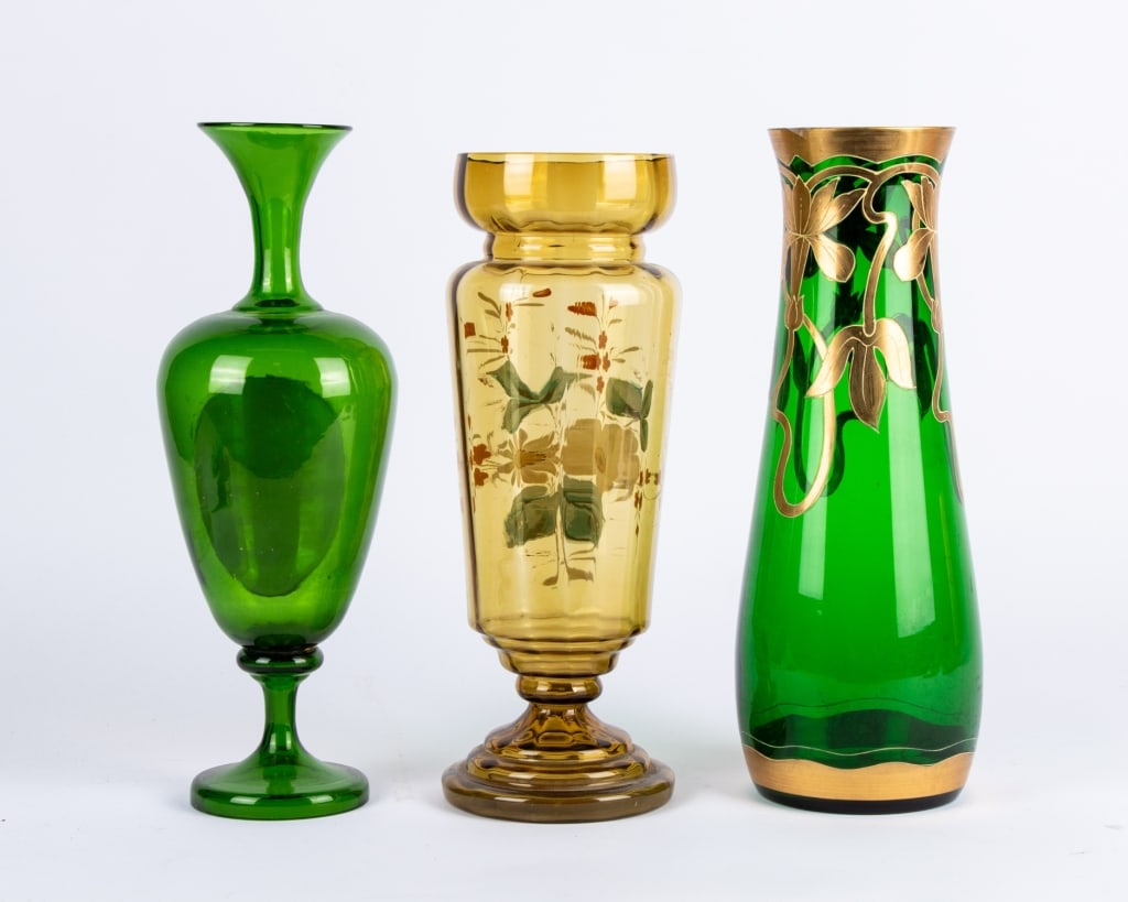 THREE MID-CENTURY HAND-PAINTED VASES - 3