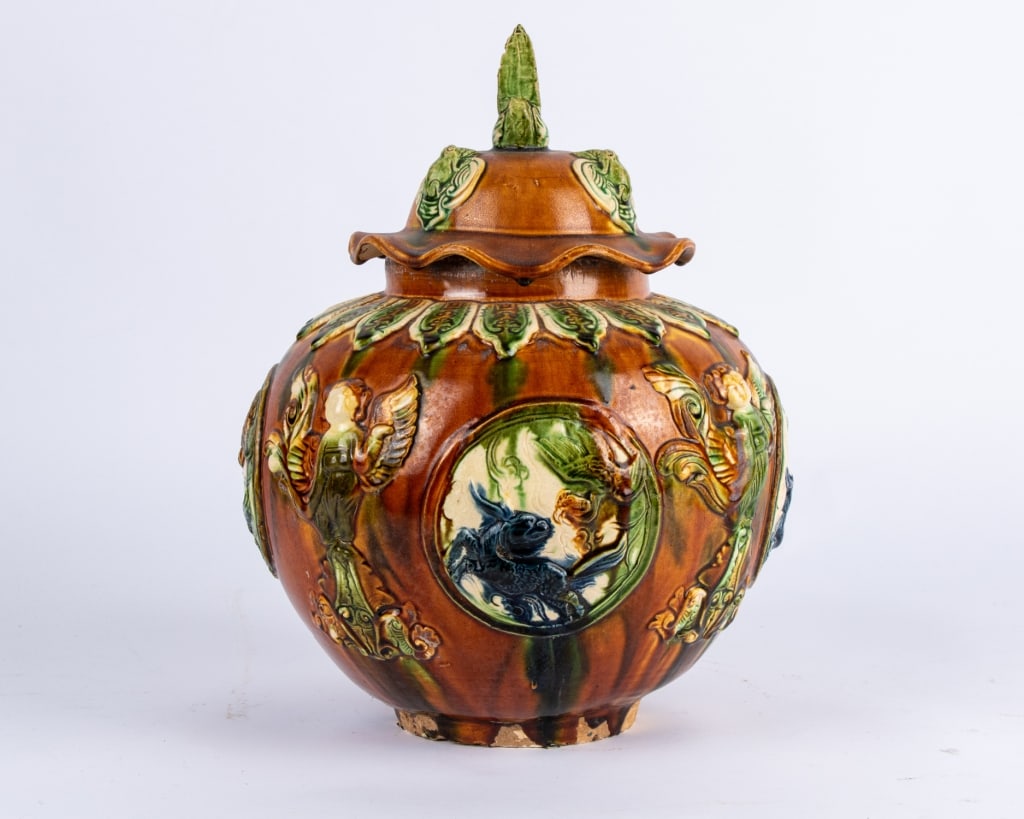 VINTAGE SANCAI LIDDED VASE - 4