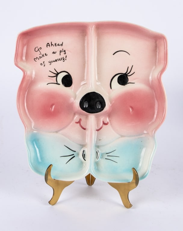 3 VINTAGE PIG COOKIE JARS & PLATTER - 2