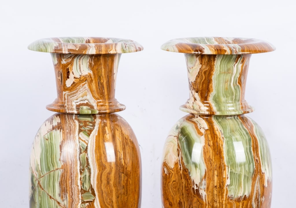 PAIR OF POLISHED ONYX FLOOR VASES - 9