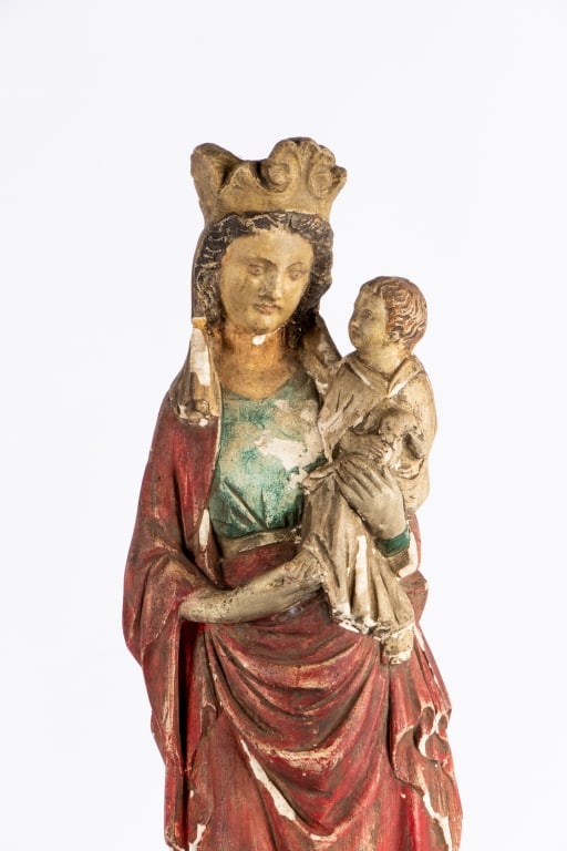 LARGE POLYCHROME MADONNA & CHILD SCULPTURE - 2
