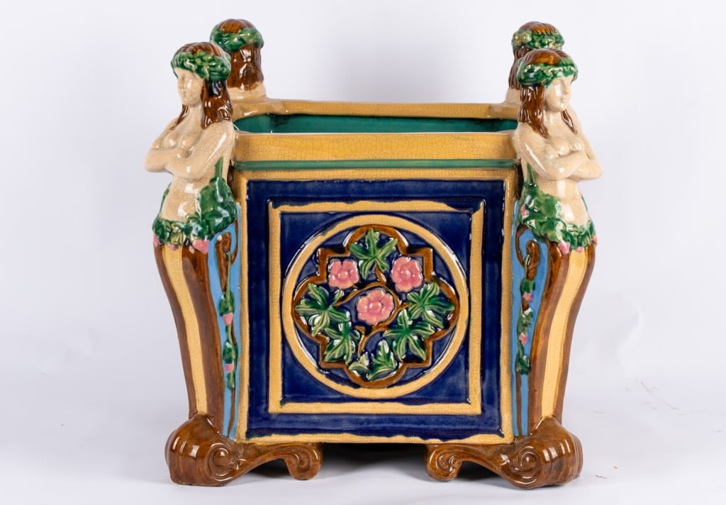 PAIR OF MAJOLICA FIGURAL JARDINIERES - 2
