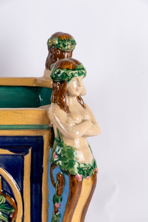 PAIR OF MAJOLICA FIGURAL JARDINIERES - 3