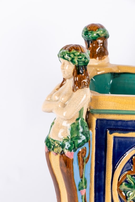 PAIR OF MAJOLICA FIGURAL JARDINIERES - 4