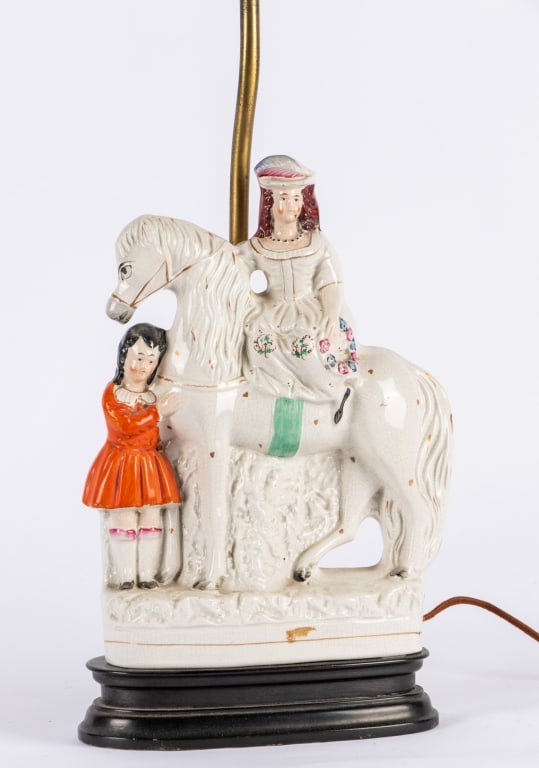 ANTIQUE ENGLISH FIGURAL PORCELAIN LAMP - 2