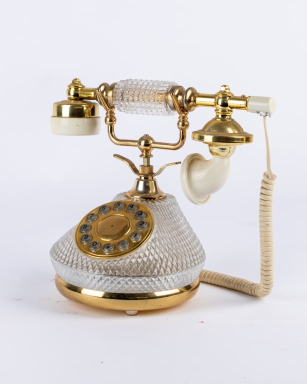 HOLLYWOOD REGENCY GLASS ROTARY TELEPHONE - 2