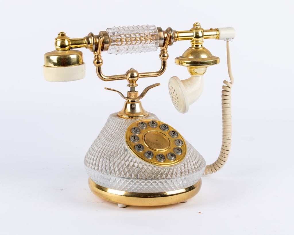 HOLLYWOOD REGENCY GLASS ROTARY TELEPHONE - 5