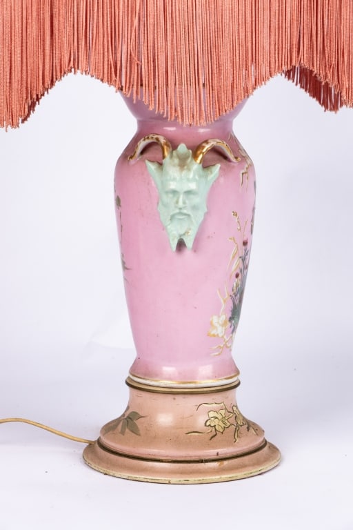 VICTORIAN PINK MAJOLICA FIGURAL LAMP - 4
