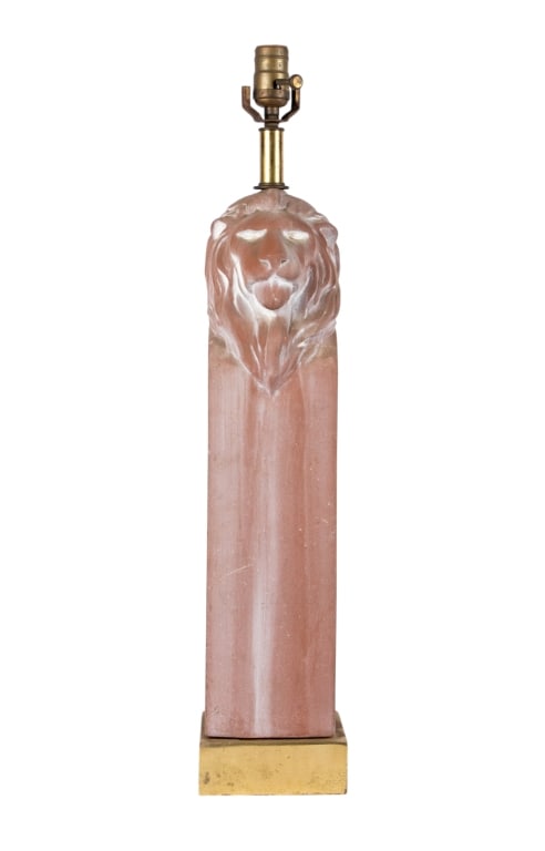 MID-CENTURY LION TABLE LAMP: Mid-century lion table lamp. Approximate dimensions: h. 27", w. 5.25", d. 5.25" Disclaimer: Participating bidders must have a credit card on file with LiveAuctioneers in order for their bidding