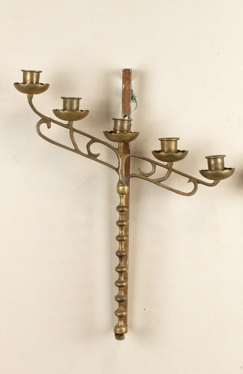 PAIR OF 20TH CENTURY BRASS WALL SCONCES - 2