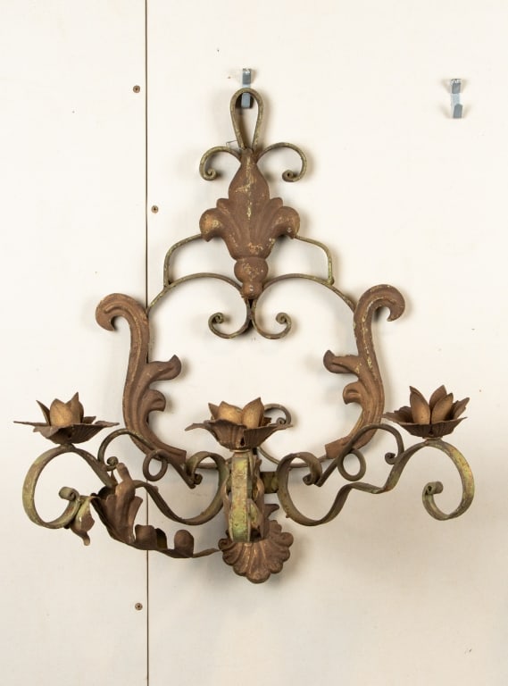 PAIR OF FLEUR DE LIS METAL WALL SCONCES - 2