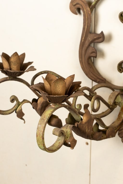 PAIR OF FLEUR DE LIS METAL WALL SCONCES - 6
