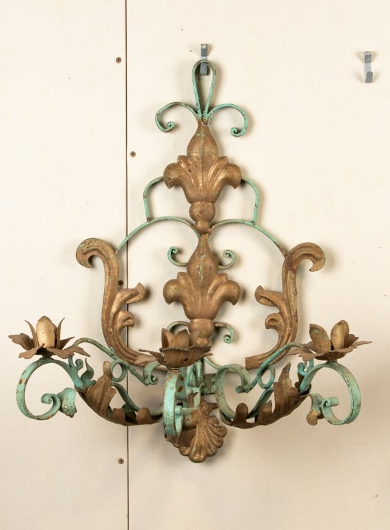 PAIR OF FLEUR DE LIS METAL WALL SCONCES - 2
