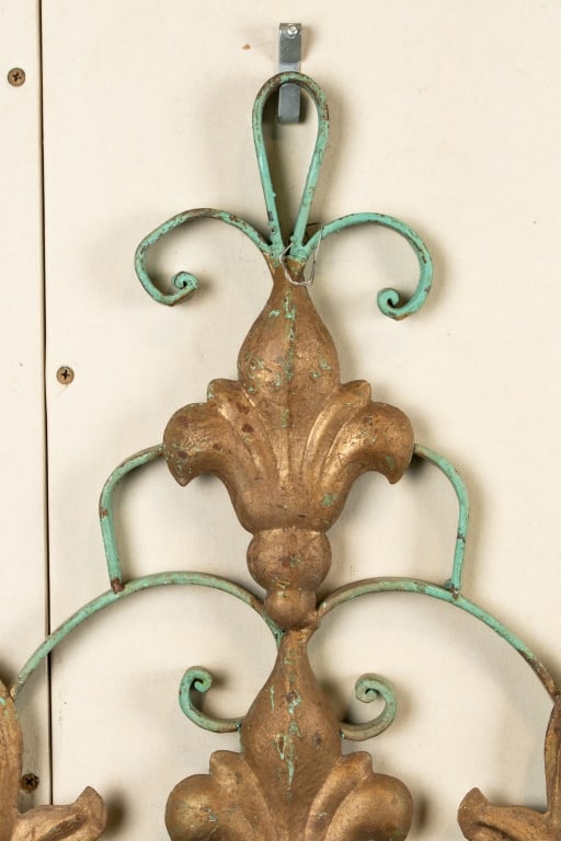 PAIR OF FLEUR DE LIS METAL WALL SCONCES - 5