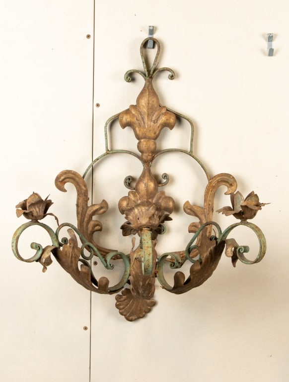 PAIR OF FLEUR DE LIS METAL WALL SCONCES - 2