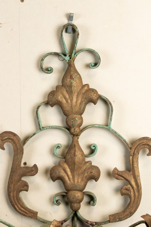 PAIR OF FLEUR DE LIS METAL WALL SCONCES - 6