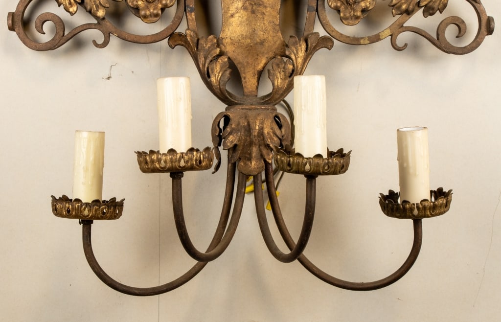 BRASS COAT OF ARMS FOUR ARM WALL SCONCE - 5