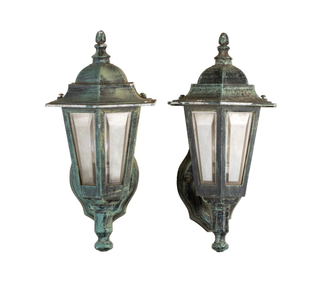 PAIR OF CONTEMPORARY SCONCE LANTERNS: Pair of contemporary sconce lanterns. Approximate dimensions: h. 14", w. 8", d. 10" Disclaimer: Participating bidders must have a credit card on file with LiveAuctioneers in order for their bidding
