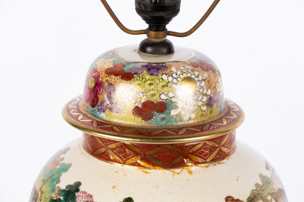 JAPANESE SATSUMA GINGER JAR MOUNTED AS LAMP - 3