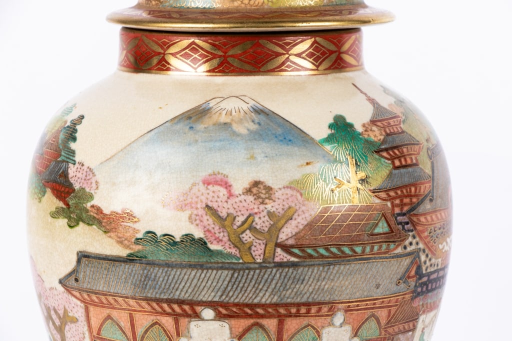 JAPANESE SATSUMA GINGER JAR MOUNTED AS LAMP - 5