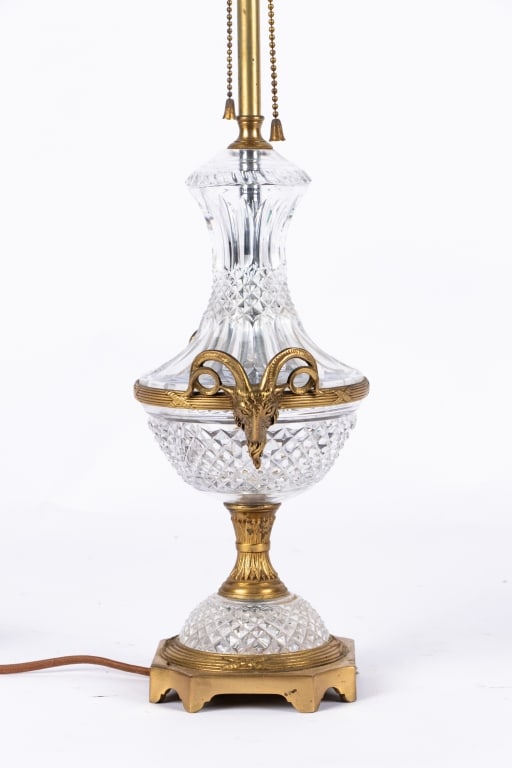 NEOCLASSICAL GLASS & BRASS RAM HEAD TABLE LAMP - 6