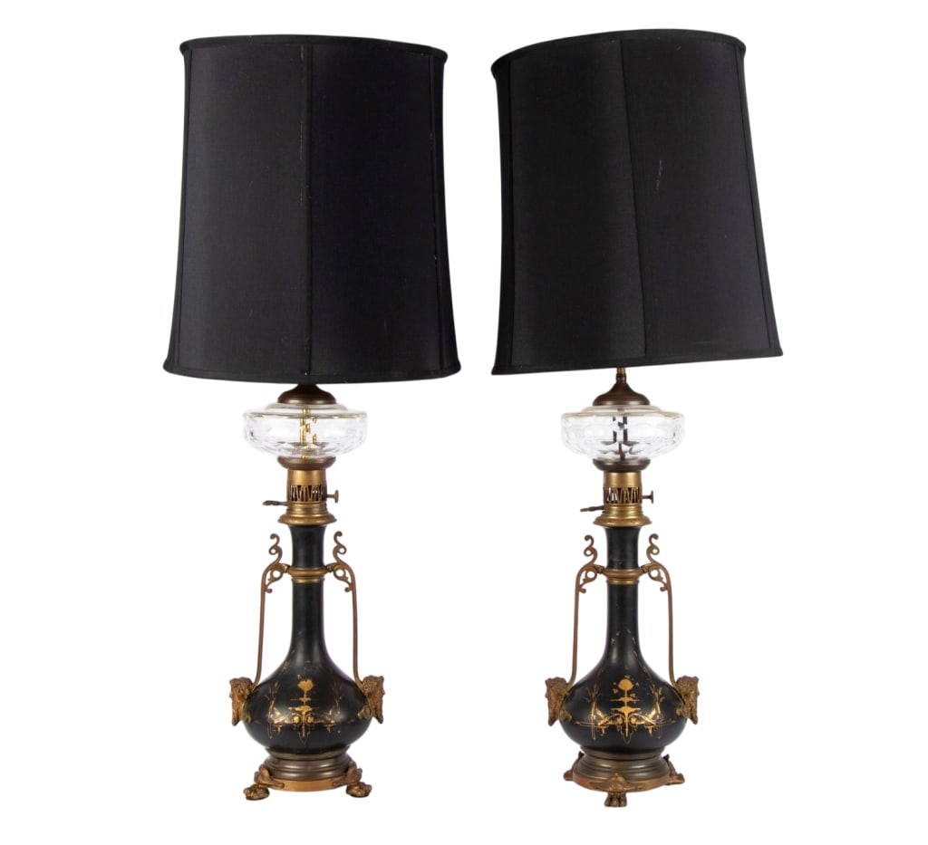 PAIR OF FIGURAL ELECTRIFIED OIL LAMPS (1 of 10)