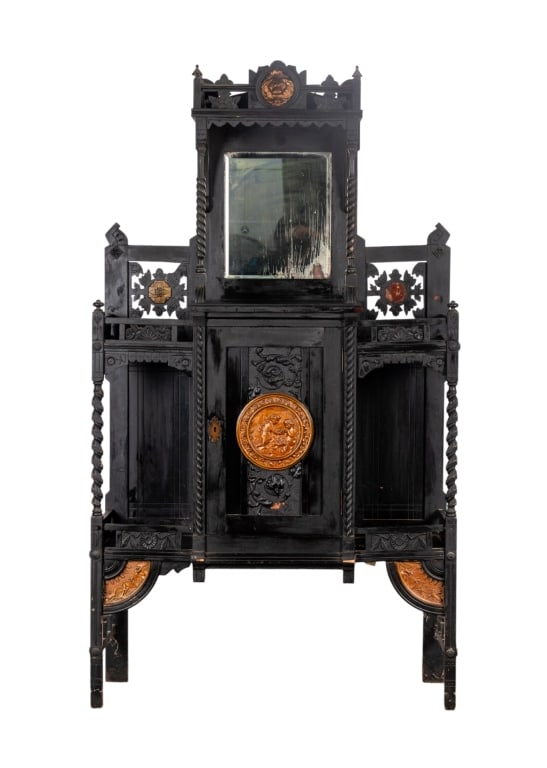19TH C. EASTLAKE AESTHETIC MOVEMENT ETAGERE CABINE (1 of 8)