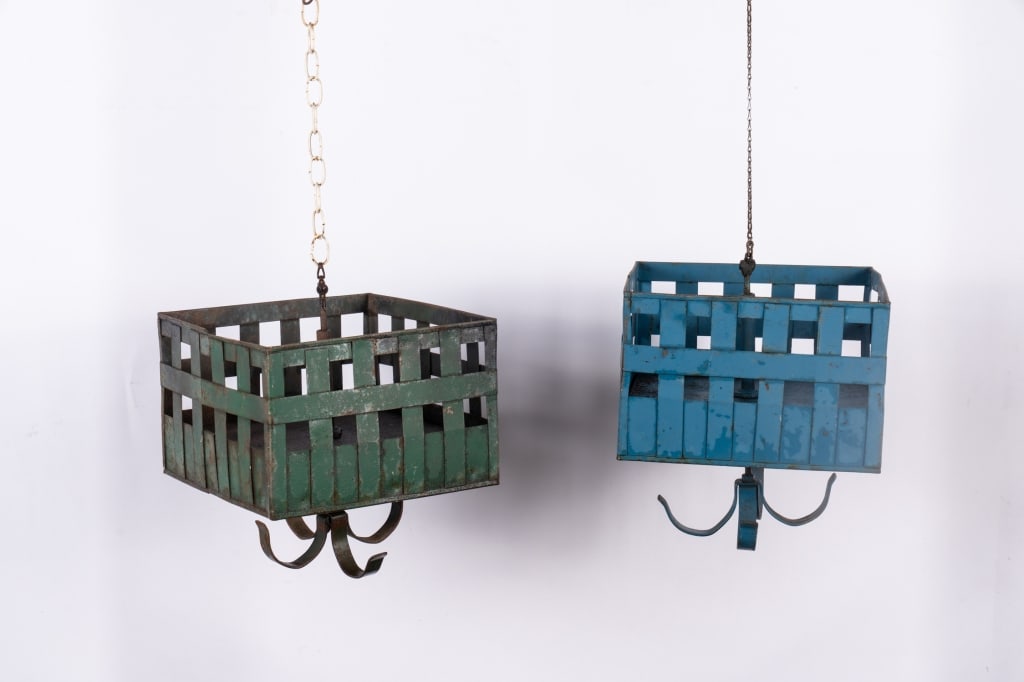 PAIR OF ITALIAN IRON HANGING PLANTERS - 2