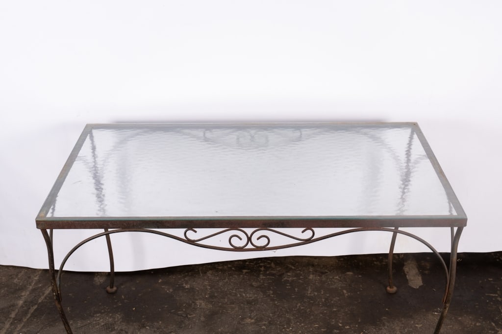 WROUGHT IRON & GLASS GARDEN TABLE - 4
