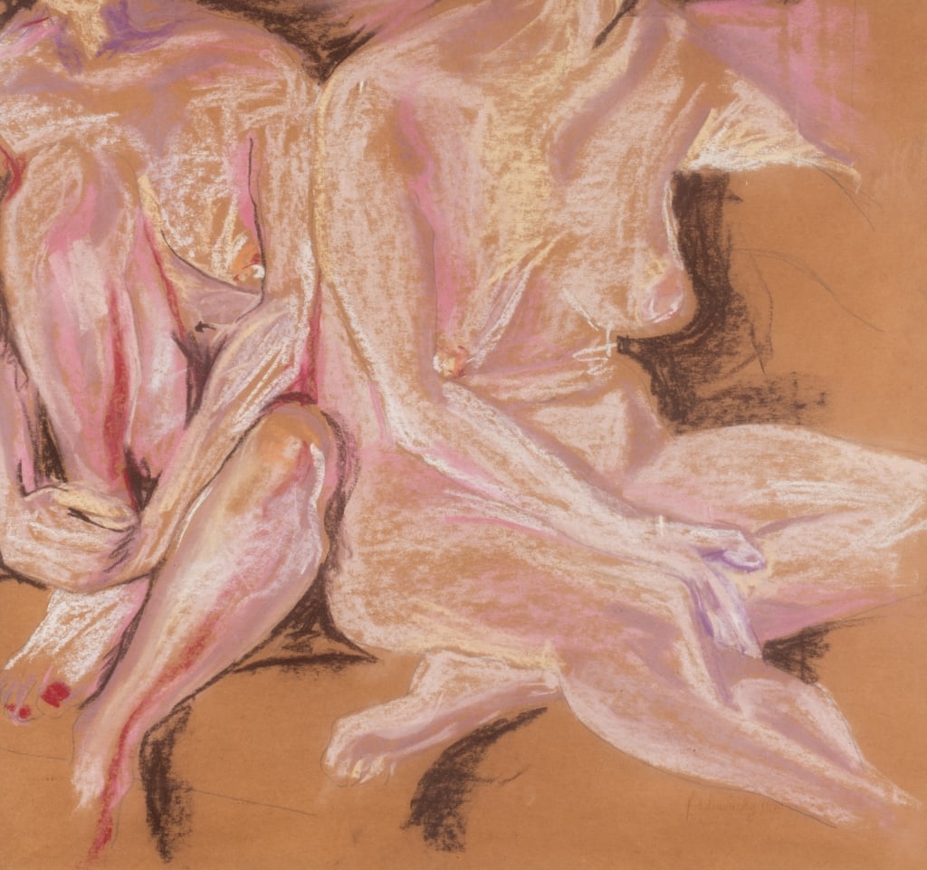 ABSTRACT NUDE PAINTING, PASTEL ON PAPER - 4