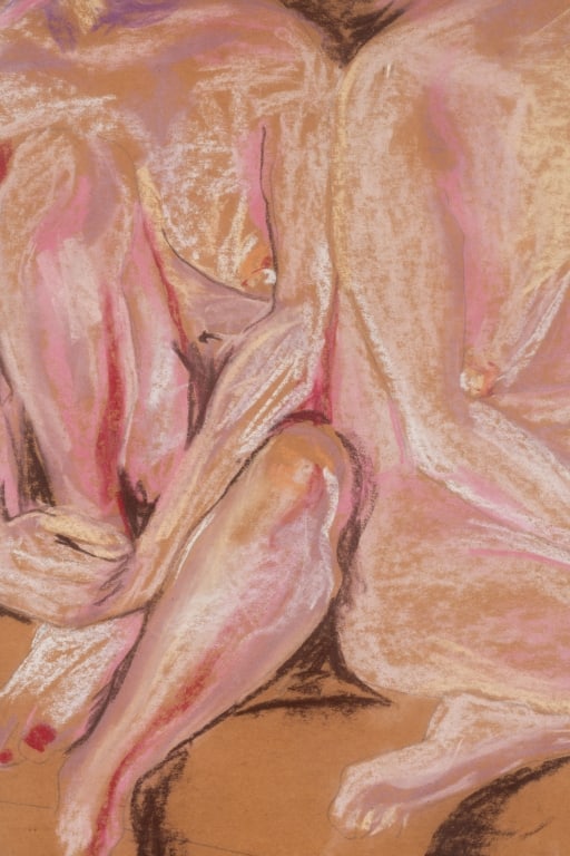 ABSTRACT NUDE PAINTING, PASTEL ON PAPER - 5