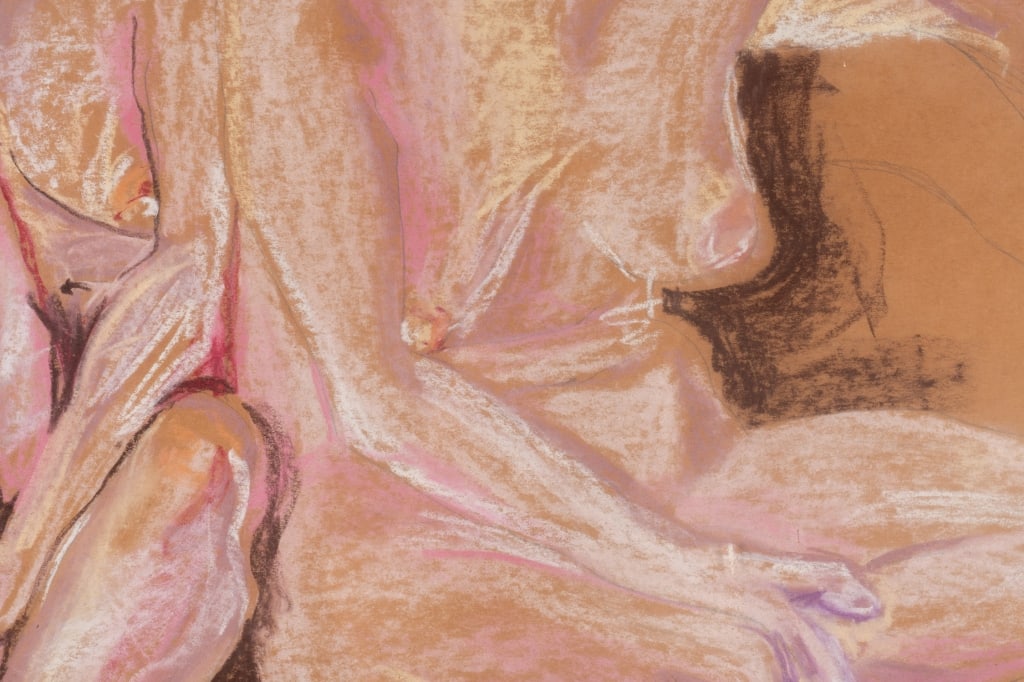 ABSTRACT NUDE PAINTING, PASTEL ON PAPER - 6