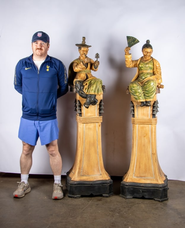 PAIR OF KOREAN POLYCHROME FIGURES ON PLINTHS - 2