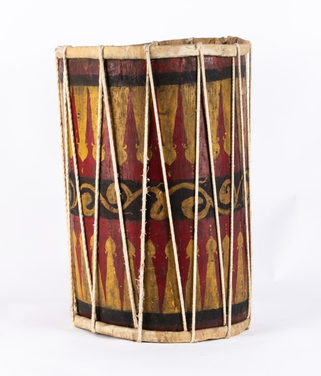 ANTIQUE SRI LANKAN HAND PAINTED DAULA DRUM - 4