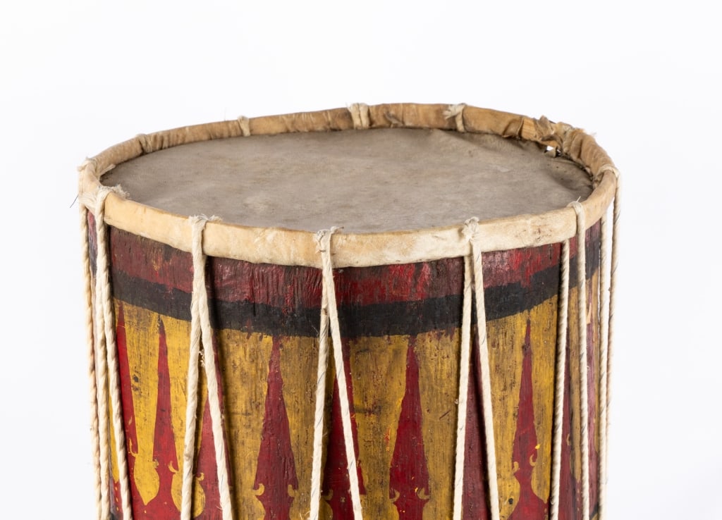 ANTIQUE SRI LANKAN HAND PAINTED DAULA DRUM - 6