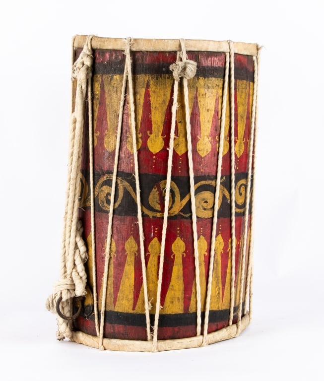 ANTIQUE SRI LANKAN HAND PAINTED DAULA DRUM - 7
