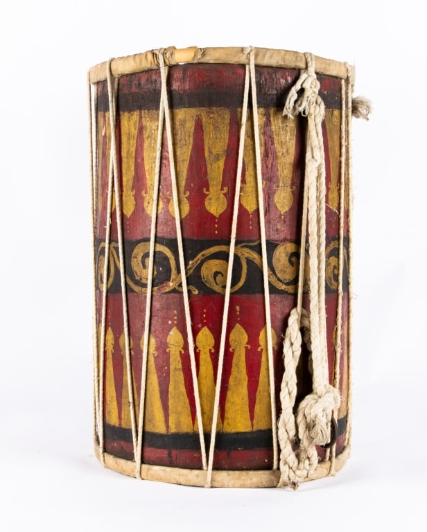 ANTIQUE SRI LANKAN HAND PAINTED DAULA DRUM - 8