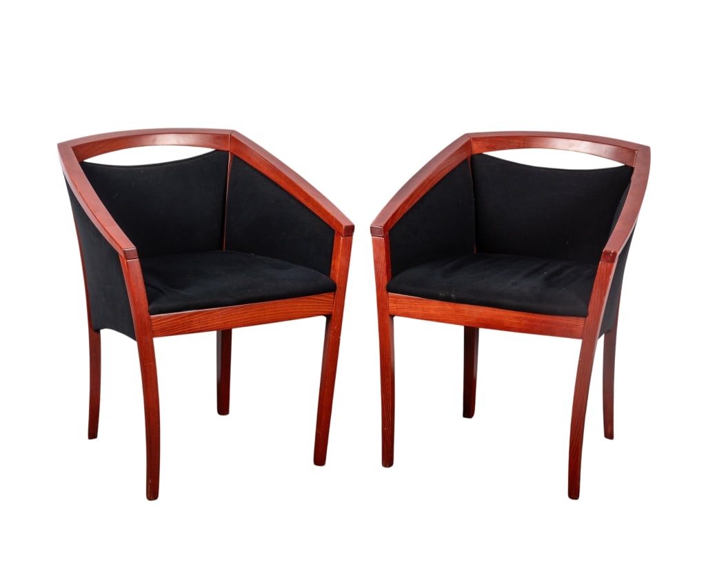 PAIR OF ART DECO STYLE ARMCHAIRS: Pair of Art Deco style armchairs. Approximate dimensions: h. 30", w. 23", d. 22" Disclaimer: Participating bidders must have a credit card on file with LiveAuctioneers in order for their bidding