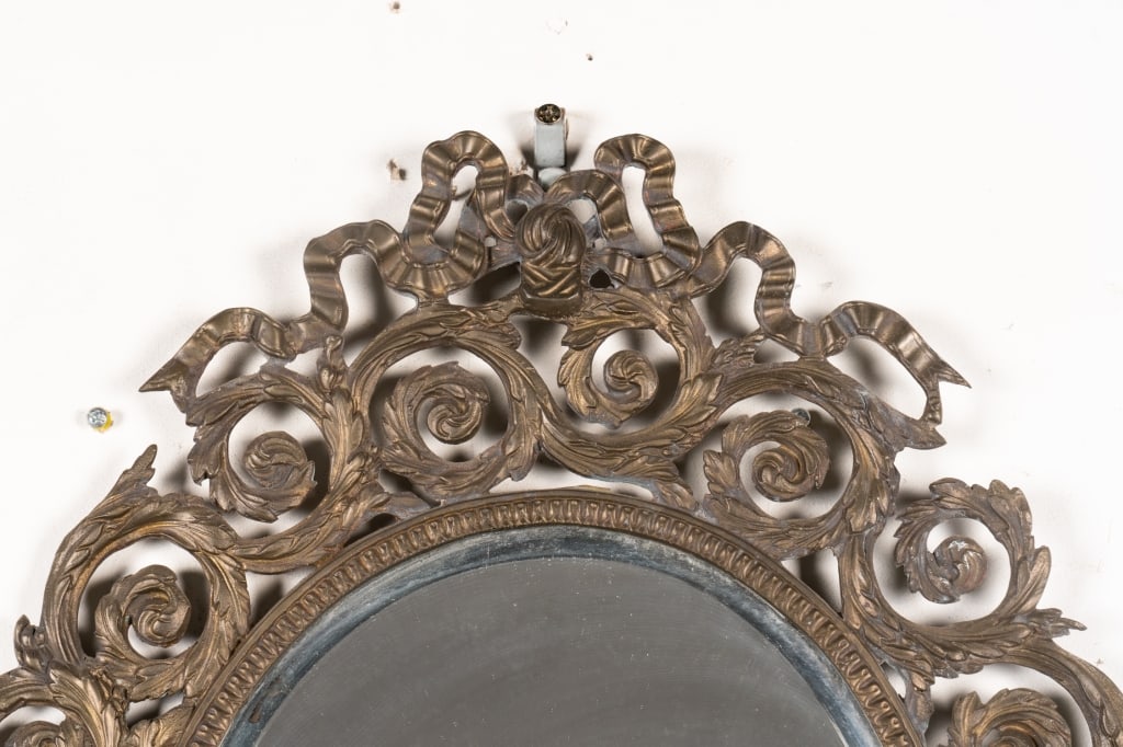 FIGURAL BRONZE MIRROR WITH CANDLE HOLDERS - 2
