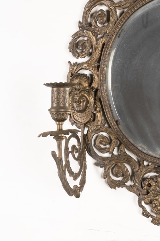 FIGURAL BRONZE MIRROR WITH CANDLE HOLDERS - 3