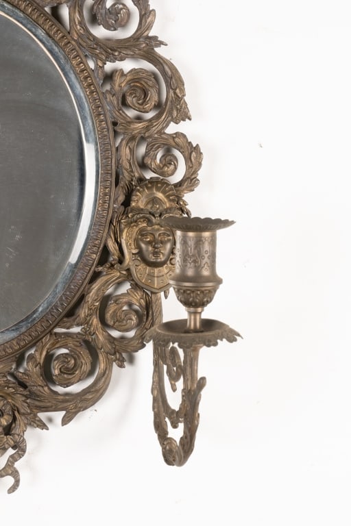 FIGURAL BRONZE MIRROR WITH CANDLE HOLDERS - 4