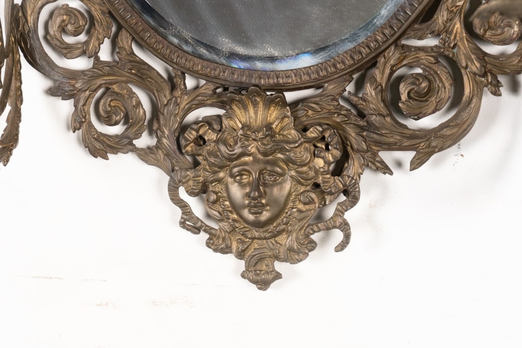 FIGURAL BRONZE MIRROR WITH CANDLE HOLDERS - 5