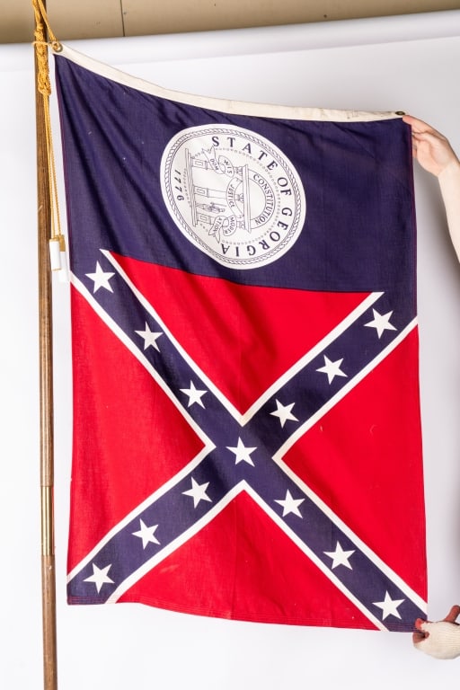 OLD GEORGIA STATE FLAG ON FLAG POLE - 2