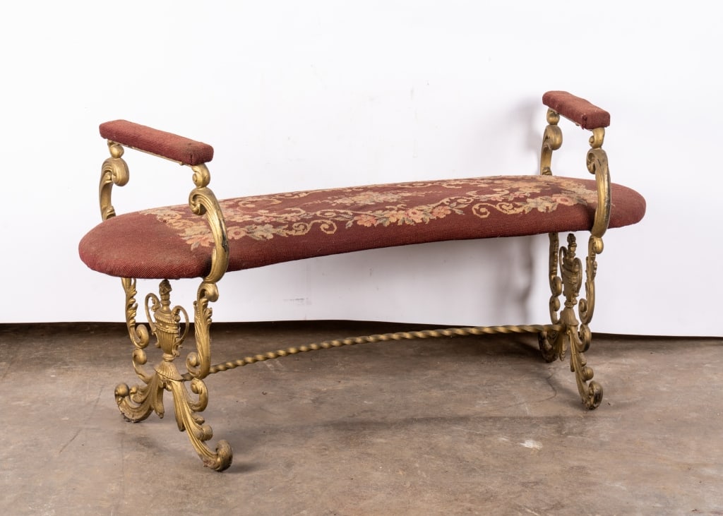 VICTORIAN BRASS NEEDLEPOINT BENCH - 2