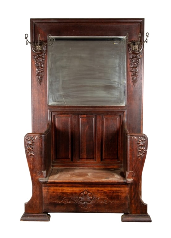 ART NOUVEAU STYLE OAK HALL BENCH (1 of 10)